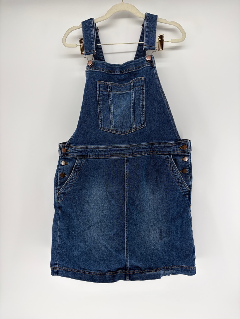 Boden Denim Overall Pinafore Dress Layering Stretch Jumper Sz 14 Medium Wash